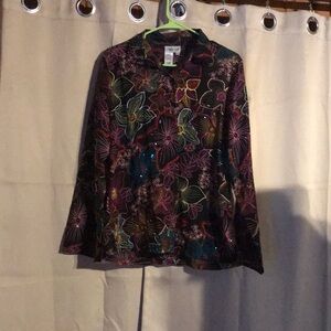 Beautifully sheer button up by coldwater creek. Size medium. Black and floral